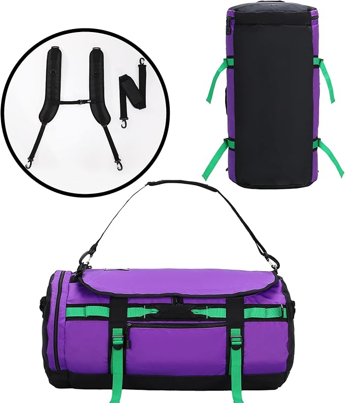 MIER Large Duffel Backpack Sports Gym Bag with Shoe Compartment, Heavy Duty and Water Resistant, Purple, 60L