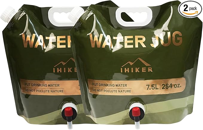 2 Pcs Collapsible Water Storage, 1.98 Gallon Collapsible Water Jug Plastic Camping Water Container for Outdoors Hiking Traveling, Premium Foldable Portable Emergency Water Bag - BPA Free Food Grade