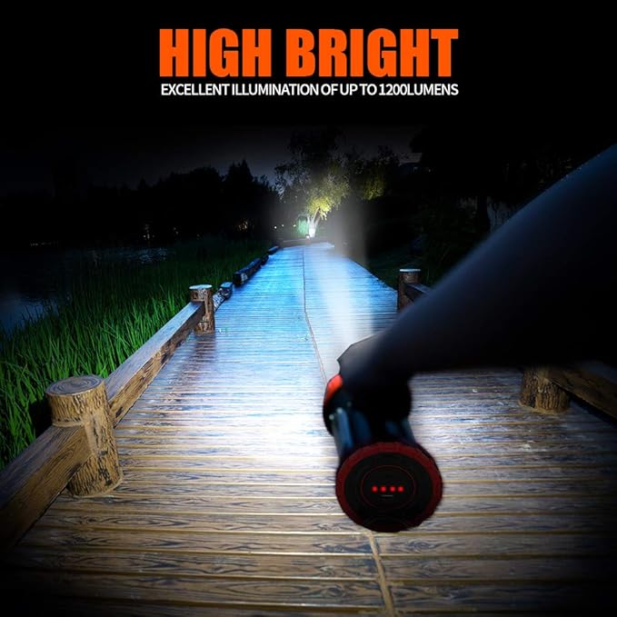 Rechargeable Spotlight, 6000Lumens LED Spotlight Flashlight 6 Modes Bright Handheld Large Flashlight with Tripod & Mobile Charger Waterproof Searchlight for Camping Outdoor Emergency as Gift