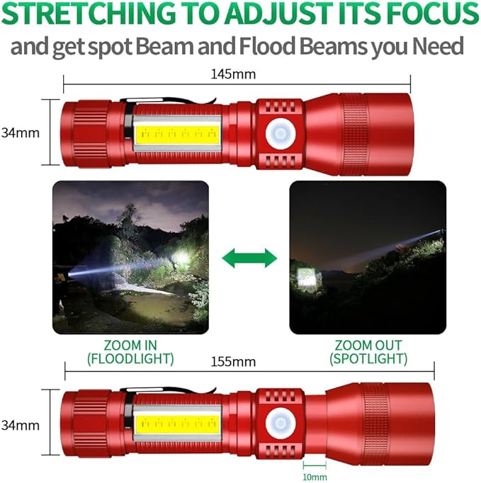 Black Light Flashlight, 3 in-1 Rechargeable Flashlights, UV Light Magnetic LED Flashlight High Lumens, 7 Mode Camping Waterproof Flashlight for Pet Urine Detection (1pack Red)