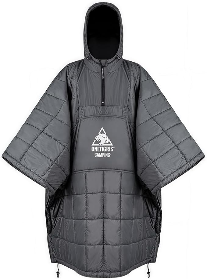 OneTigris Camping Blanket Honcho Poncho with 3M Thinsulate Insulation,Wearable Sleeping Bag Poncho for Camping Large Ultralight Water-Resisitant Warm Wearable Blanket for Outdoor Camping,Hiking