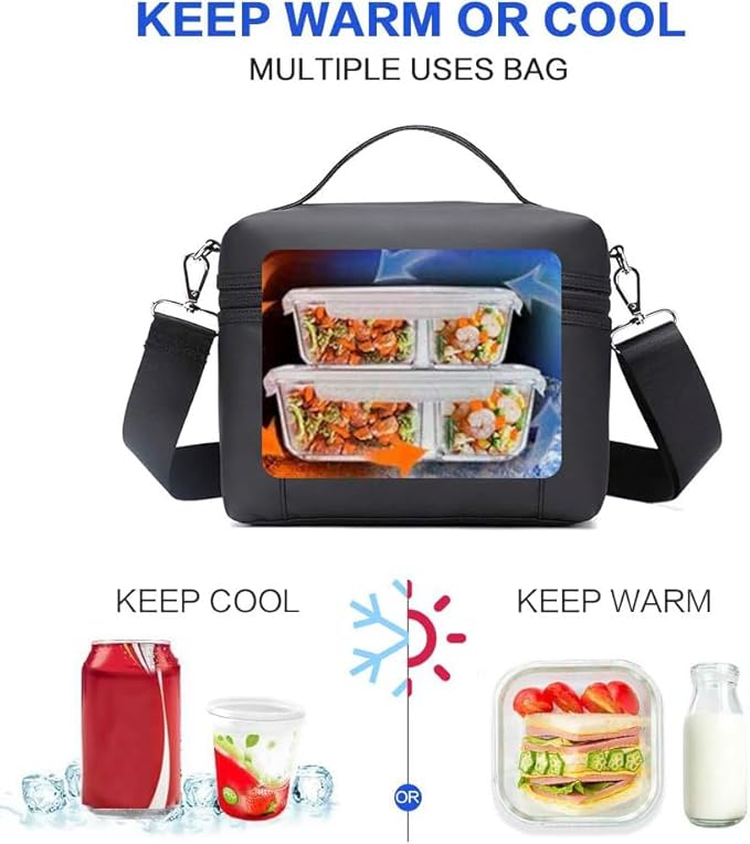 NOL Natural Organic Lifestyle Reusable Lunch Bags for Adults Lightweight Waterproof Lunch Box with Removable Adjustable Strap Insulated Leakproof Cooler Lunch Bag for Work Black Medium Size