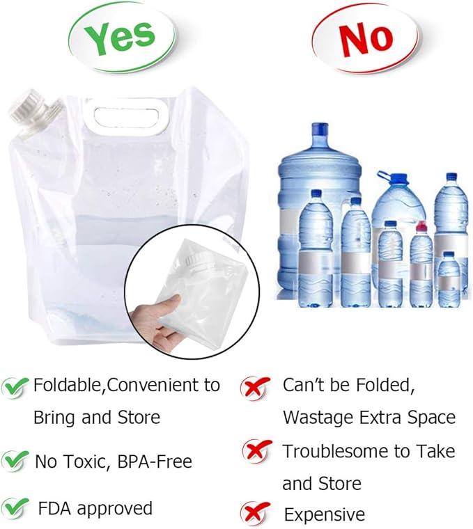 Collapsible Emergency Water Jug Container Bag, Freezable, BPA Free Plastic Water Carrier Tank, Outdoor Folding Water Bag for Sport Camping Riding Mountaineer Backoacking, Food Grade