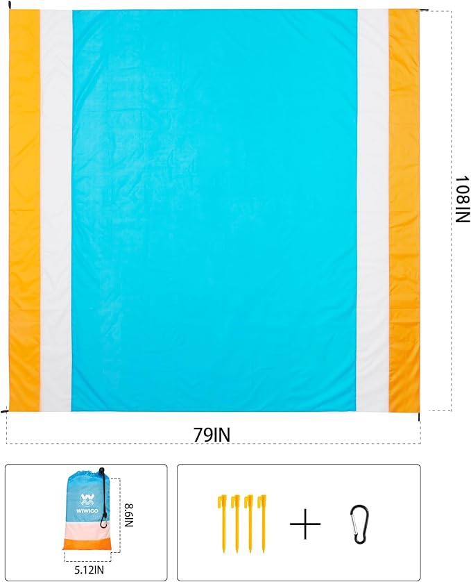 Beach Blanket Waterproof Sandproof Beach Mat 79" X 83" /10'x9'for 2-8 Adults Quick Drying Outdoor Picnic Mat Beach Accessories for Travel, Camping, Hiking