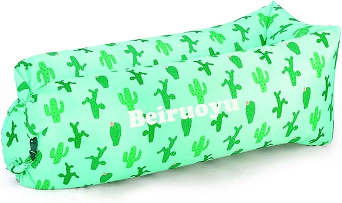 Inflatable Lounger Air Chair Sofa Bed Sleeping Bag Couch for Beach Camping Lake Garden ¡ (Green(Cactus))