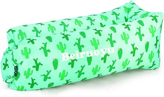 Inflatable Lounger Air Chair Sofa Bed Sleeping Bag Couch for Beach Camping Lake Garden ¡ (Green(Cactus))