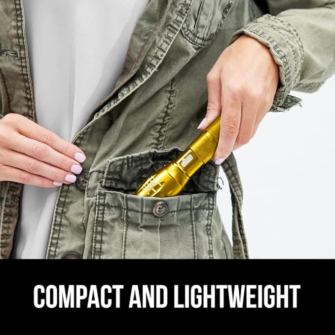 Gorilla Grip Powerful LED 750 FT Water Resistant 5 Adjustable Mode Tactical Flashlight, High Lumens Ultra Bright Battery Zoom Flashlights, Small Camping Car Mini Flash Light Accessories, 2 Pack Gold