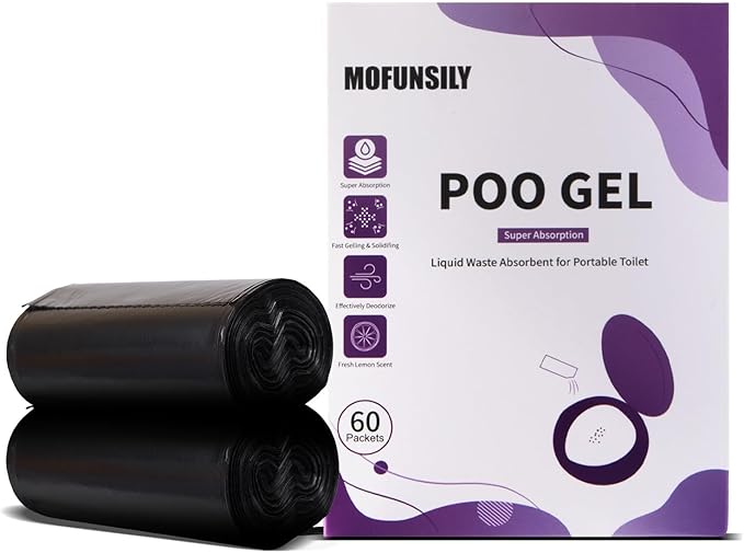 Camping Toilet Poo Powder 60 Pack + 40 Portable Camping Toilet Bags, Thickened Biodegradable 8 Gallon Compostable Toilet Waste Bags, Poo Gel for Camping Portable Toilet Gel