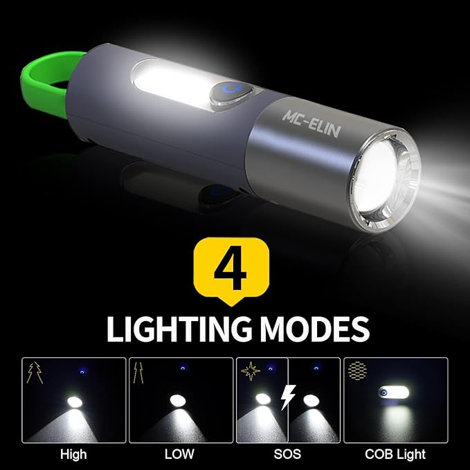 Rechargeable Flashlight,USB C High Lumens Zoomable Small LED Flashlight 4 Modes Plastic Lantern Torch with Side Light Carabineer Clip Portable Flash Lights for Camping Emergency Cycling