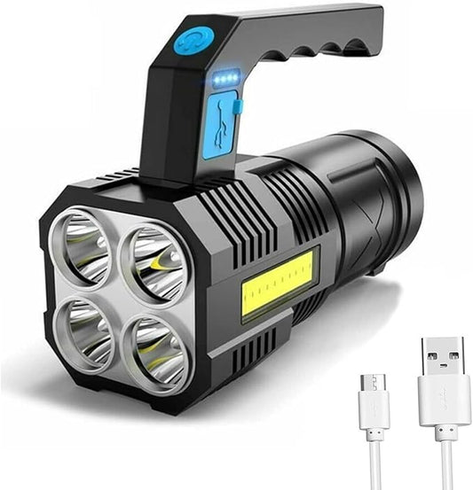 Flashlight Rechargeable USB High Lumens-Camping Flashlight with 4 Powerful LED Beads Handheld Flashlight for Home 4 Modes Waterproof Flashlight for Outdoor Fishing Hiking Emergency