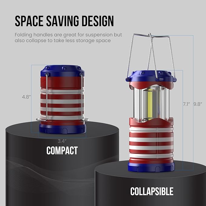 Lichamp 4 Pack LED Camping Lanterns, Battery Powered Camping Lights COB Super Bright Collapsible Flashlight Portable Emergency Supplies Kit, I4AF