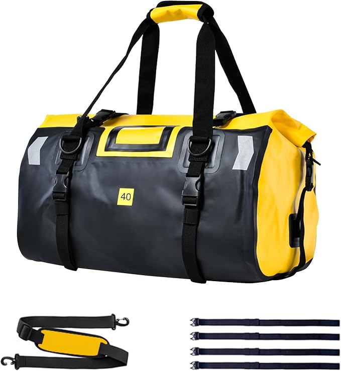 Waterproof Duffel Bag,Roll-Top Heavy Duty Dry Duffle Bag,Motorcycle Dry Bag,with Quick-fixed Straps,with Large Storage Space, Perfect for Traveling, Camping, Kayaking, Fishing & Canoeing (yellow, 40L)
