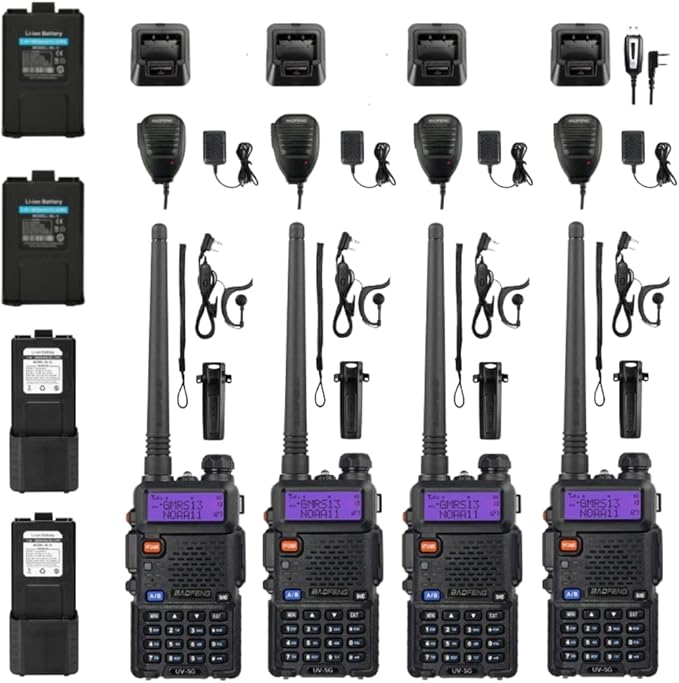 4 Pack BAOFENG UV-5X (UV-5G) GMRS Radio, Long Range Walkie Talkies with 2 Pcs 3800mAh Battery, Two Way Radio with Speaker Mic, GMRS Handheld Radio for Adults, Support Chirp & NOAA