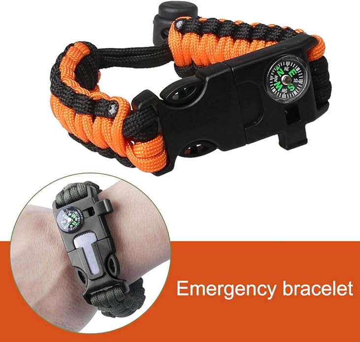 Survival Paracord Bracelet Flint Fire Starter Scraper Compass Wilderness Survival Whistle Adjustable Wristband 2Pack Black&Armygreen