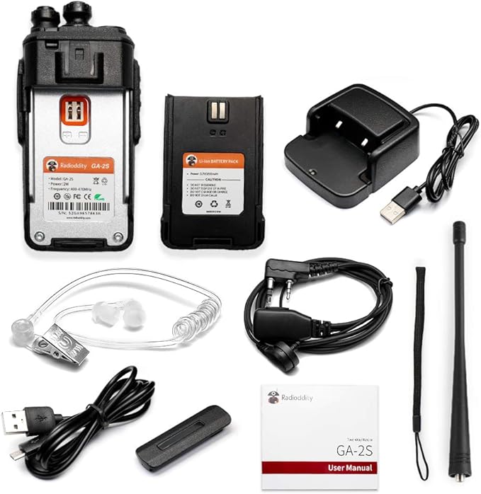 4 Pack Radioddity GA-2S Long Range Walkie Talkies for Adults UHF Two Way Radio Rechargeable with Micro USB Charging + USB Desktop Charger + Air Acoustic Earpiece with Mic, for School Retail Business