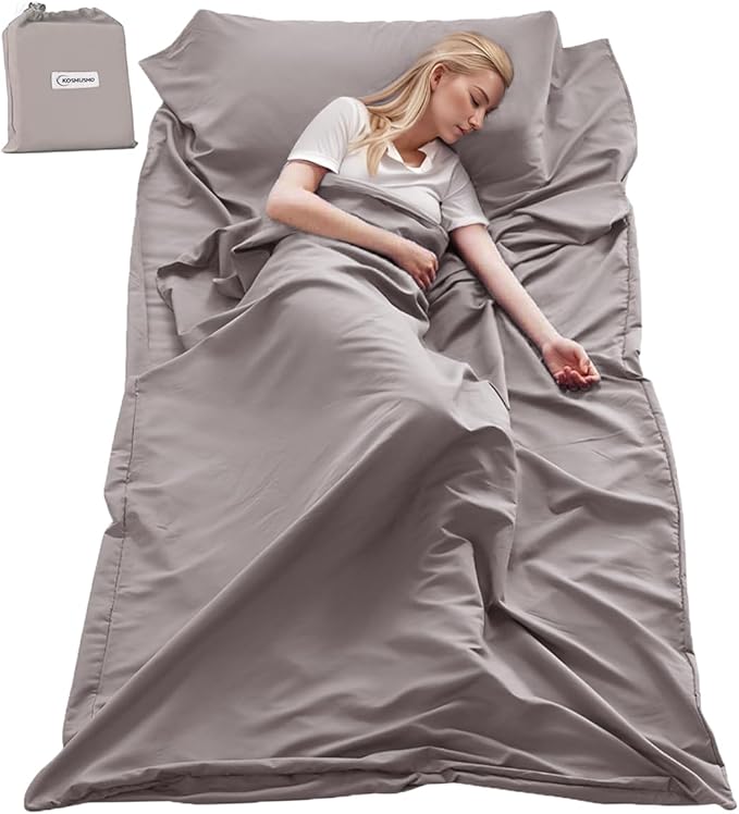 KOMUSMO Sleeping Bag Liner with Zipper, Ultralight Travel Sheets for Adults, Portable Sleep Sack Camping Sheet, Ideal for Traveling, Hiking, Tenting, Hotel and Camping