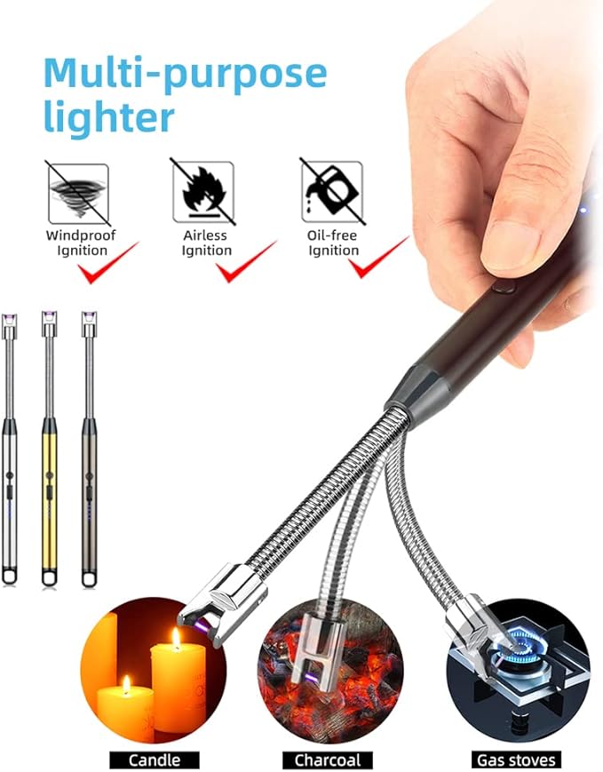 4 Pack Candle Lighter,Arc Lighter with USB Charging,Flameless Windproof,LED Battery Display,Safety Switch,Rotate 360 Degrees,for Aromatherapy,Candles,BBQ,Camping.(Black&Silver&Pink&Golden)