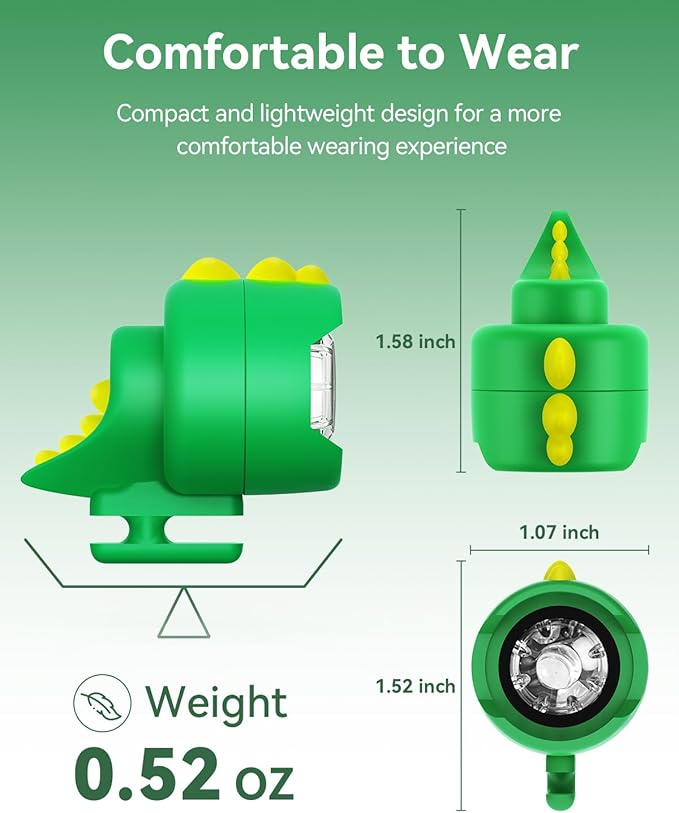 Headlights for Croc Shoes 2pcs, Shoes lights Dinosaur Design, Flashlights Accesories for Croc Shoes Lasting 145 Hours, 3 Modes Flashlight,Waterproof Headlights for Croc Shoes for Camping,Dog Walking