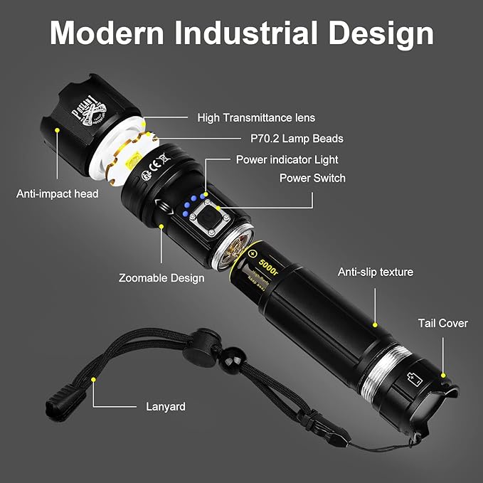 Flashlights LED High Lumens Rechargeable,Brightest 950000 lumens Flash Light, High Power Tactical Flashlight,Handheld Waterproof Flashlights for Emergency Camping Gift