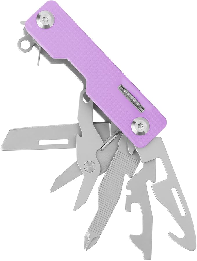FantastiCAR 10 in 1 Multi-tool, EDC Folding Pocket Knife with SIM Card Removal Pin for Daily Needs, Outdoor Activities, Christmas Gifts (Purple)