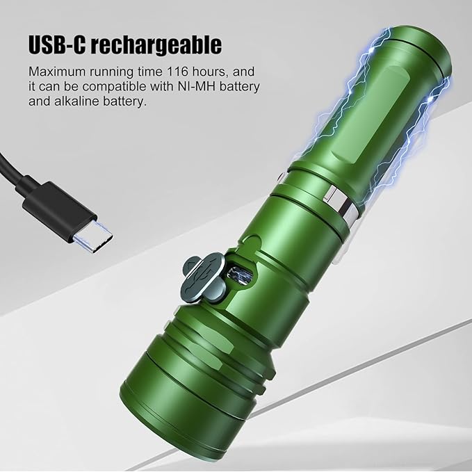 CYANSKY Rechargeable Flashlight,Super Bright,Flashlights High Lumens, Small EDC Flashlights for Emergencies,with Magnetic Base,IP68 Waterproof Flash Light for Camping,Hiking,Outdoor,Home (Green)