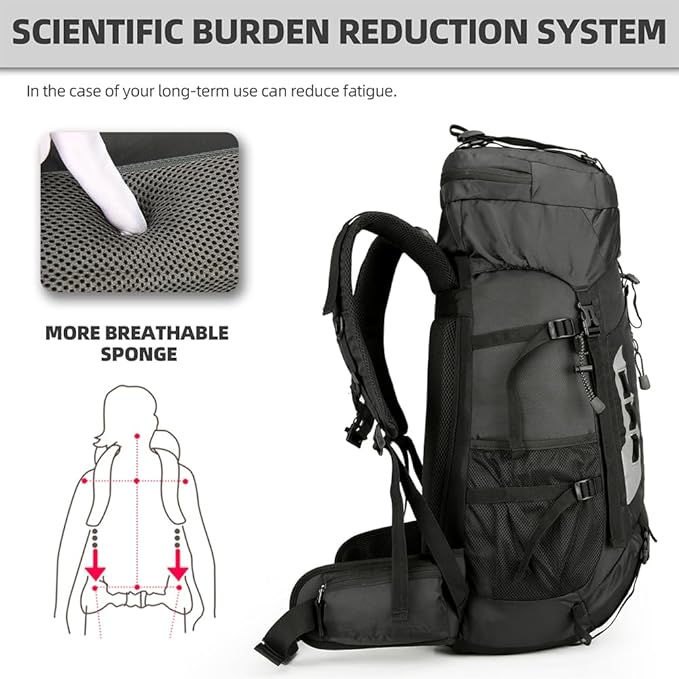 60L Hiking Backpack Lightweight Camping Backpack with Rain Cover Large Waterproof Packable Outdoor Trekking Travel Backpack for Men Women (Black)