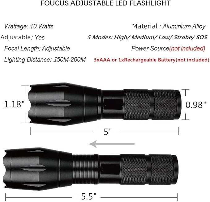 2 Pack Tactical Flashlights Torch, Military Grade 5 Modes 3000 High Lumens Led Waterproof Handheld Flashlight for Camping Biking Hiking Outdoor Home Emergency