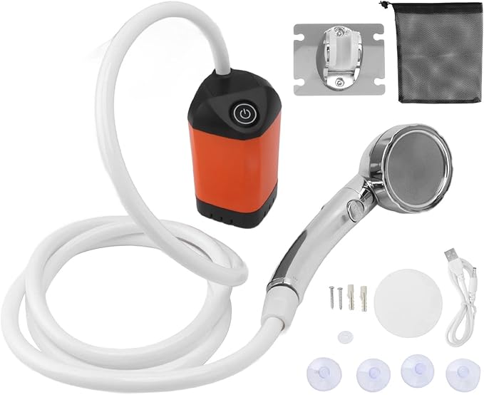 Haofy Portable Camping Shower, 3 Gears Electric Camp Shower with Rechargeable Outdoor Shower Pump and Shower Head (Orange)