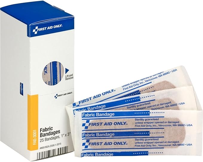 First Aid Only, Inc FAE3001 Fabric Bandages, 1-Inch x 3-Inch, 25/Box