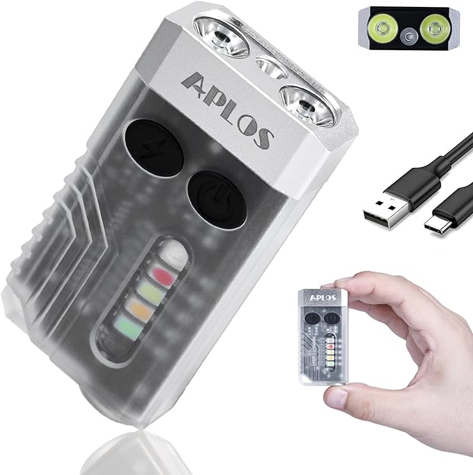 APLOS L02 1000 Lumens Rechargeable Mini EDC Flashlight, 365nm UV Light, Multi-Color Light Source, Small Pocket Keychain Light with Magnetic Base & Beeping Alarm (White)