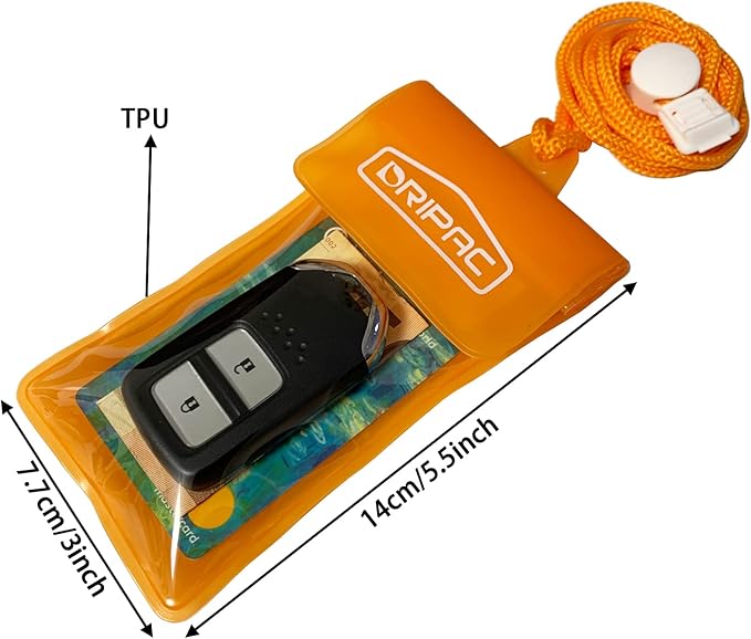 DRIPAC Waterproof Car Key FOB Case Waterproof Wallet Waterproof Holder Pouch For Key ID Badge Credit Card Money(Orange)