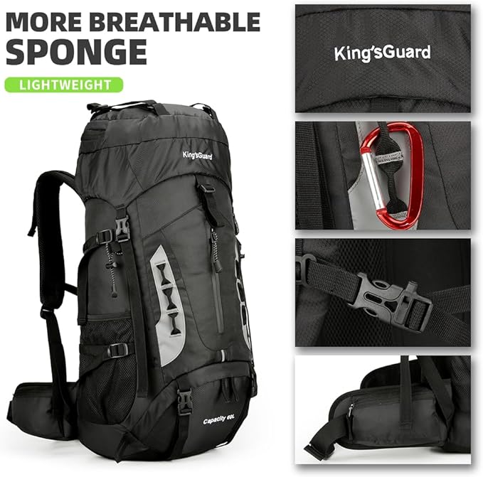 60L Hiking Backpack Lightweight Camping Backpack with Rain Cover Large Waterproof Packable Outdoor Trekking Travel Backpack for Men Women (Black)