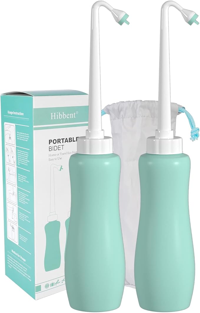 2 Pack Travel Bidet Bottle, Portable Bidet Sprayer Hand held Bidet 650ml for Personal Hygiene Care, On-the-Go Travel Bag Extra Long Pointed Nozzle Spray for Women, Baby and Elderly-Green Bottle