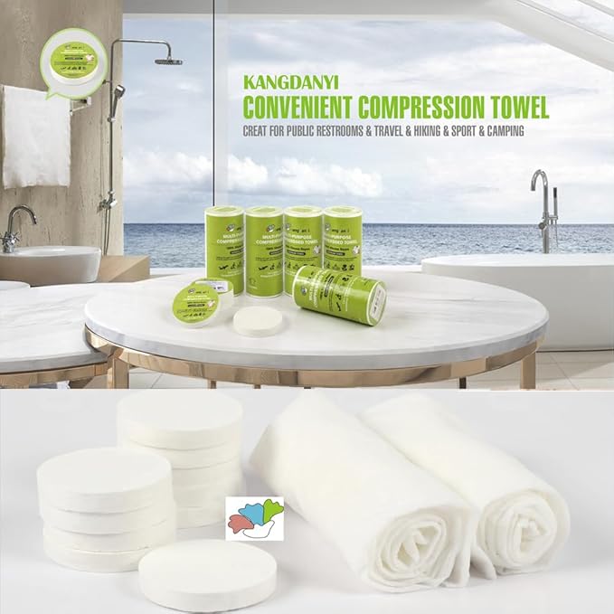 12 pack Compressed Towel Tablet, Portable Face Towel Washcloth Reusable, 11.8 x 9.85 inch Wet and Dry Disposable Towel for Baby or Dog,Camping Wipes for Travel Hiking Home Beauty