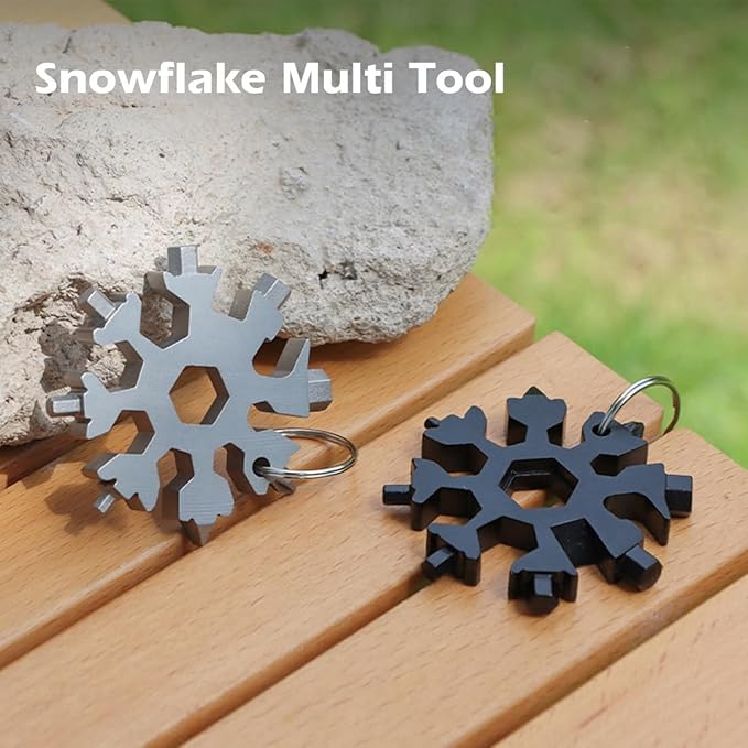 6PCS 19-in-1 Snowflake Multitool, Portable Stainless Steel Wrench,Bottle Opener/Flat Phillips Screwdriver Kit/Wrench for Outdoor Camping,Travelling for Christmas Gift(Black)