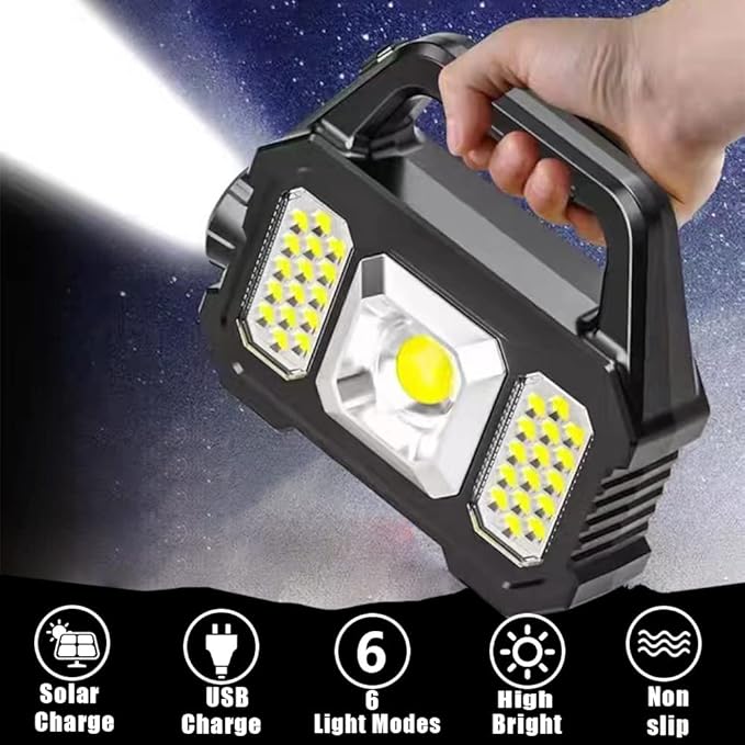 Rechargeable Handheld Light Multifunctional Handheld Flashlight Portable Floodlight Work Light Waterproof LED Searchlight Spotlight with 3 Light Sources 6 Modes for Camping Hiking Emergency 4PACK