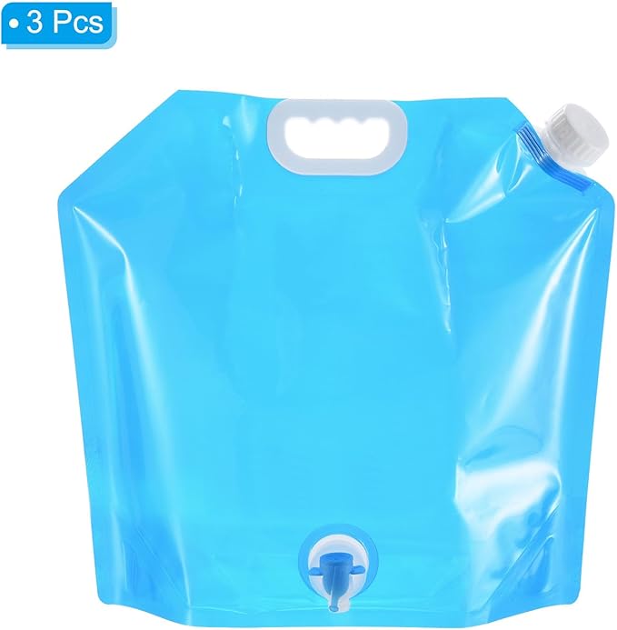 PATIKIL 2.6 Gallon Collapsible Water Container Bag with Spigot, 3 Pack PE Folding Water Jug Carrier for Camping, Hiking, Emergency Water Storage, Blue