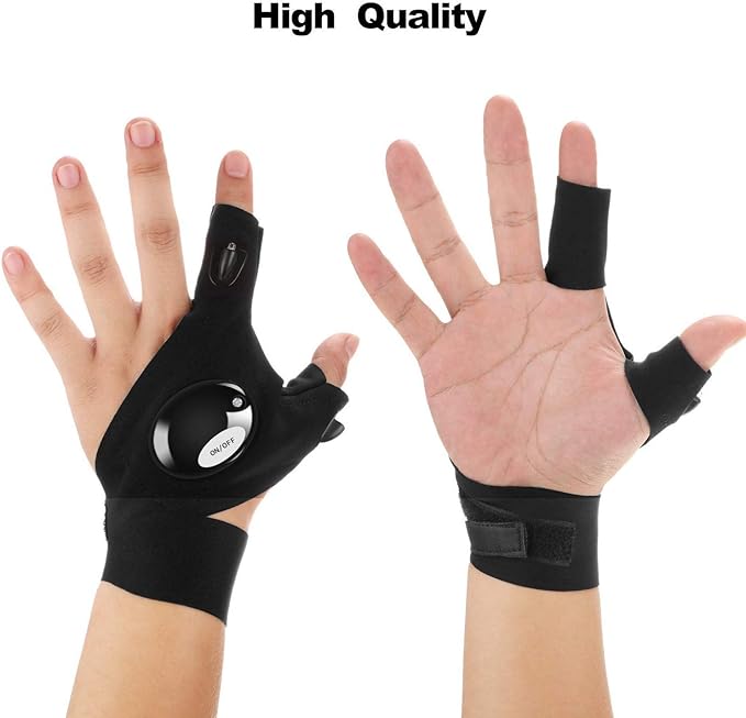 Flashlight Gloves, Fingerless LED Flashlight Gloves, Birthday Gifts for man, Hands Free Flashlights for Working in Darkness Places Fishing, Repair, Camping, Hiking, Running