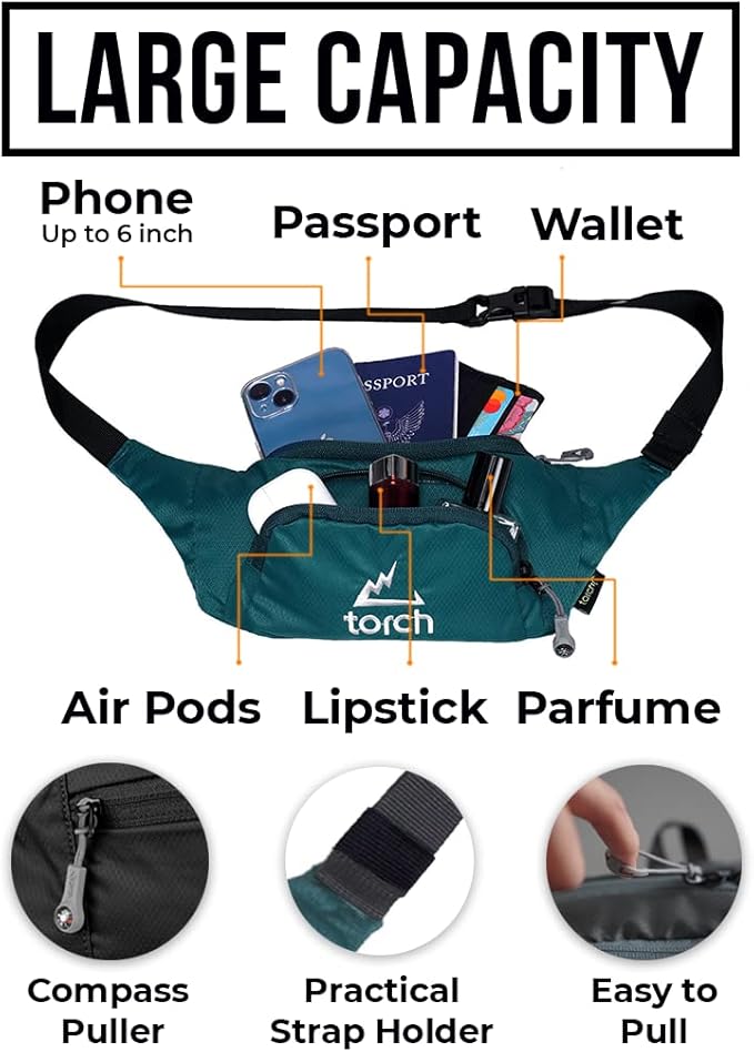 TORCH Mens Fanny Pack Crossbody - Waist Bag for Women with Compass Survival, Small Lightweight Bum Bag for Walking, Jogging, Running, Travelling - Vallejo (Tosca)