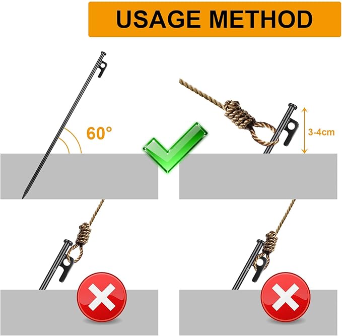 12 Pcs 16 Inch Tent Stakes Heavy Duty Metal Tent Pegs,Camping Steel Tent Stakes for Unbreakable and Inflexible Camping Backyard Rocky Ground