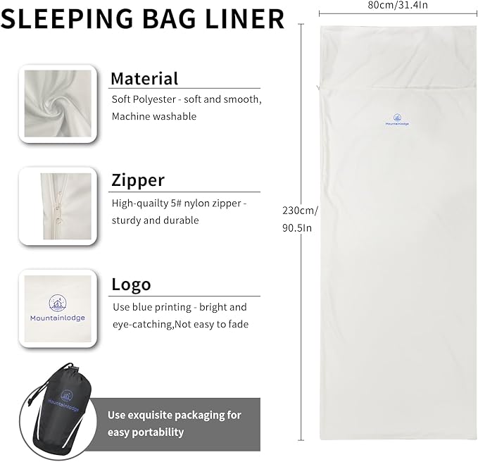 Sleeping Bag Liner for Warm Weather Seasons with Carry Bag - Protable,Lightweight and Skin-Friendly Sleeping Bag for Camping,Hiking and Backpacking.