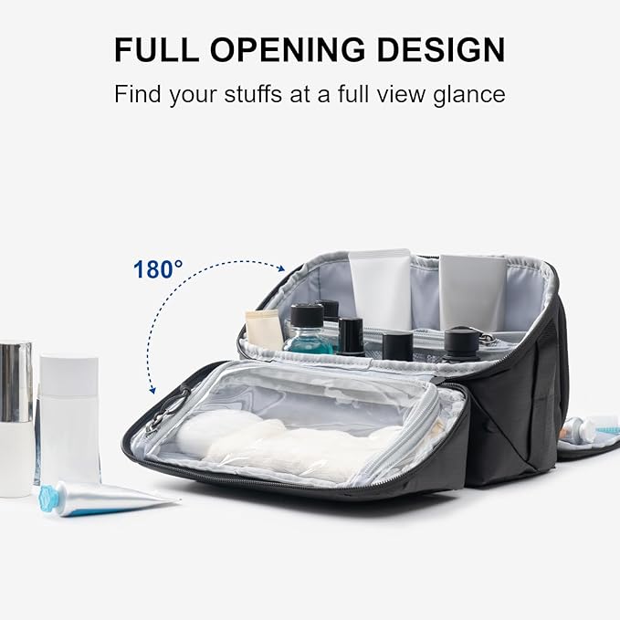 Everfun Compact Toiletry Bag for Men and Women Traveling, Wide Open Shaving Dopp Kit, Water Resistant Makeup Organizer Hygiene Bag with Wet Dry Compartment