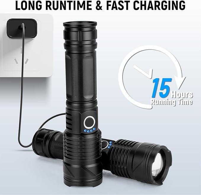 Rechargeable LED Flashlights High Lumens(ΒATTERY Included), 990,000 Lumens Super Bright Flashlight, Powerful Waterproof Flash Light Multifunctional Flashlights for Home Camping