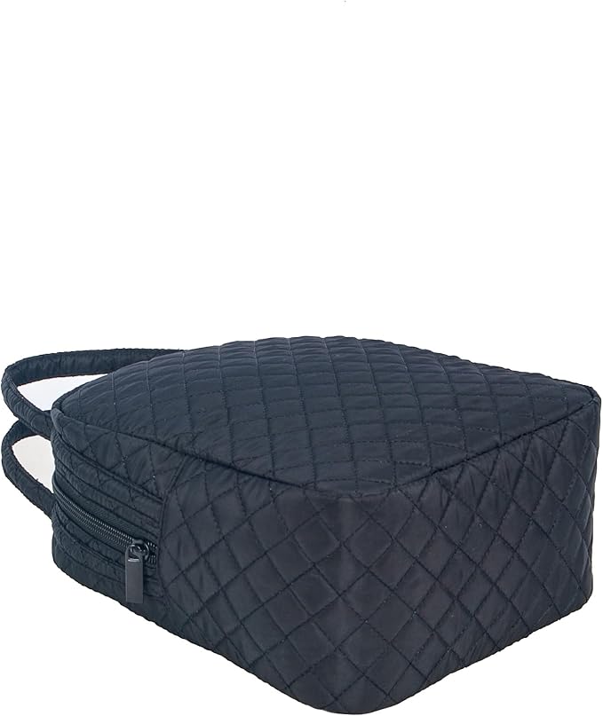 Machine Washable Women Quilted Fabric Insulated Reusable Cooler Lunch Bag Tote Adult Thermal Lunch Box Storage Bag for Work (Black)