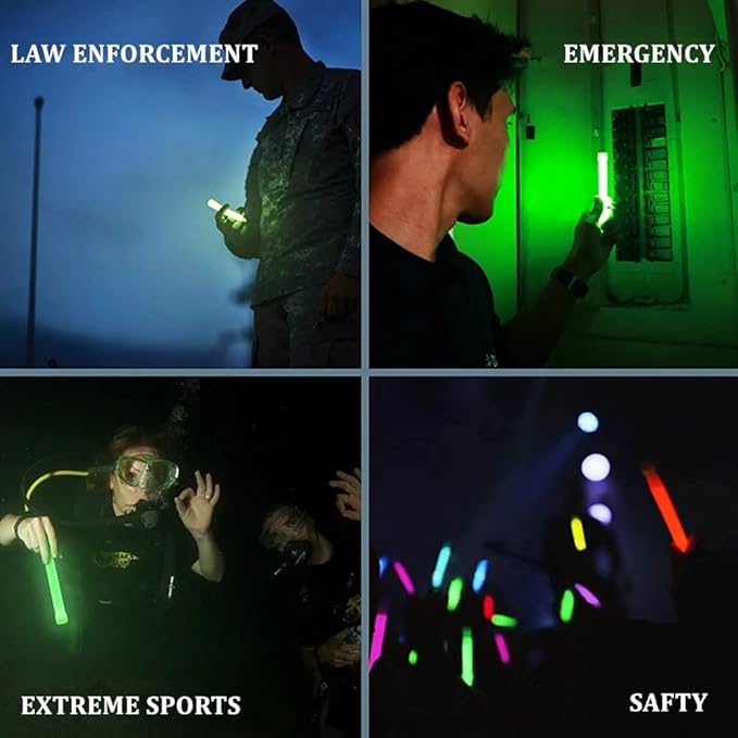 Emergency Safety Military Grade Glow Sticks, 10pcs, 6'' Ultra Bright Glow Sticks with 12 Hours Duration. Great for Hiking, Party, Camping, Blackouts, Hurricane, First Aid and Survival Kits (Green)