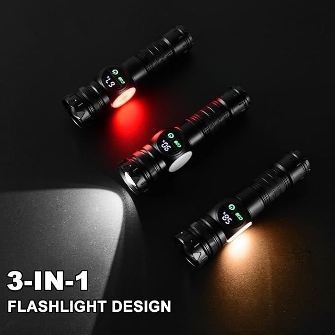5000mAh Rechargeable Flashlight USB 5000 Lumens Outdoor Strong Cob Light, Zoomable Beam LED Flash Light with Magnet 9 Light Modes and SOS for Emergencies, Home, Camping, Hiking, Pet Walking