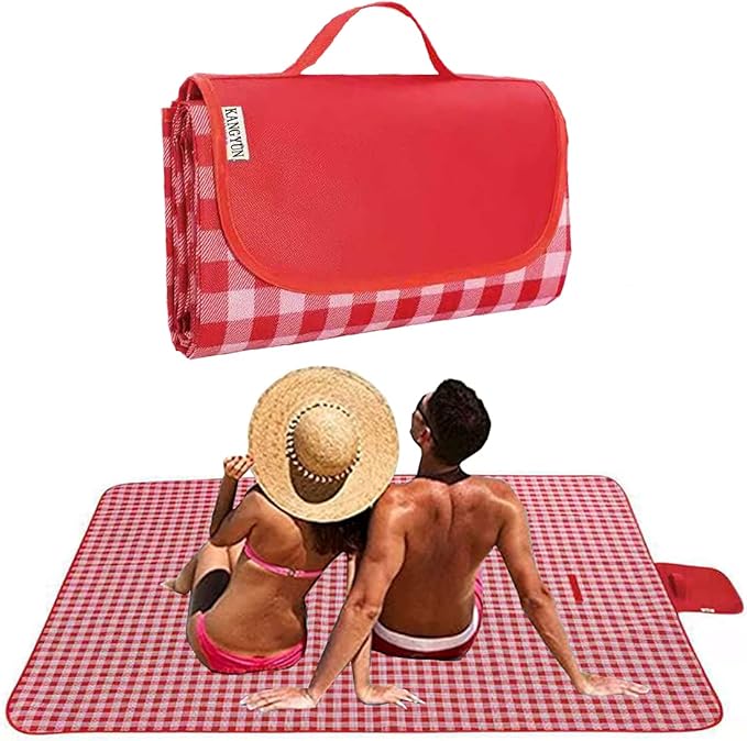 K Y KANGYUN Outdoor Picnic Blanket, Extra Large Beach Blanket, Foldable Lightweight Waterproof Sand Mat, Picnic Blanket 80" x 60" for Beach Camping Hiking Park Patio (Red, 80x60 inch)