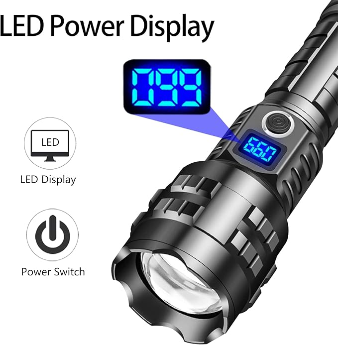 Flashlight High Lumens Rechargeable, Super Bright 100000 Lumen Xhp70.2 FlashLights, LED High Power Tactical Brightest Waterproof FlashLights, Handheld Emergency Flashlights for Camping Hiking