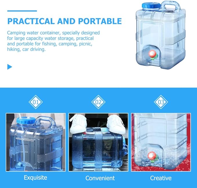 BESPORTBLE Water Container with Tap, 10L Portable Plastic Water Bucket Driving Water Tank Water Bottle Carrier for Outdoor Camping Travel Bucket Home Emergency Drinking Storage Kettle