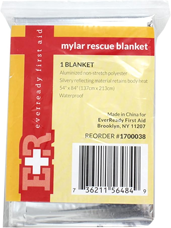 Ever Ready First Aid Mylar Rescue Blanket, Large Silver Thermal Sheet for Emergency and Survival, 54” x 84” – 20 Count
